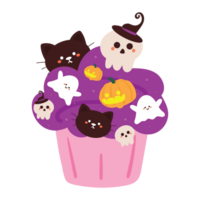 tecknad serie söt halloween cupcake. söt mat och halloween klistermärke, dekor element. söt färgrik efterrätt illustration klistermärke png