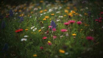 el vibrante prado flores con vistoso flores silvestres en el verano generado por ai foto