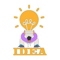 Funny illustration on the theme of the idea. A man is holding a heavy large light bulb. vector