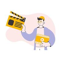 Blogger guy. blogging and podcast concept. Line art style. illustration. vector