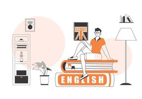 Guy English teacher. The concept of learning a foreign language. Linear style. vector