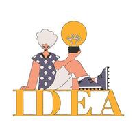 An elegant guy holds a light bulb in his hands. Idea theme. vector