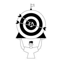 The ridicule is holding a target with arrow in the plaza bring field . skill concept . black and lacuna analogue crush. Trendy style, Vector Illustration