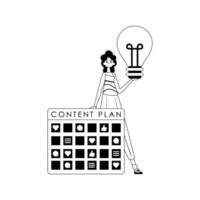 daughter , capacitor aim and comfortable light bulb . present of sociable net . blacken and White analogue manner. Trendy style, Vector Illustration