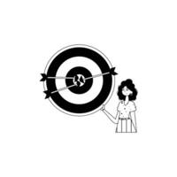 The daughter is holding a devour with arrow in the compilation . skill concept . char and white analogue flit. Trendy style, Illustration vector