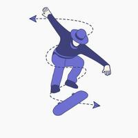 un hombre es haciendo un truco en un patineta vector ilustración