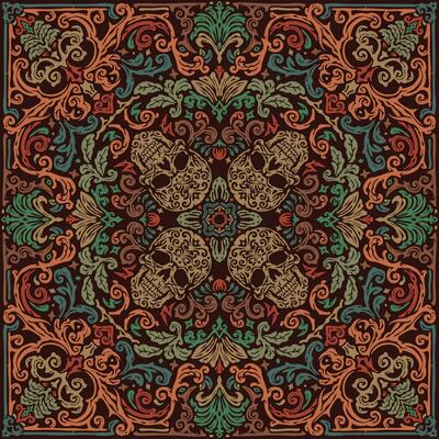 Colorful Sugar Skull Floral Damask Seamless Background Pattern