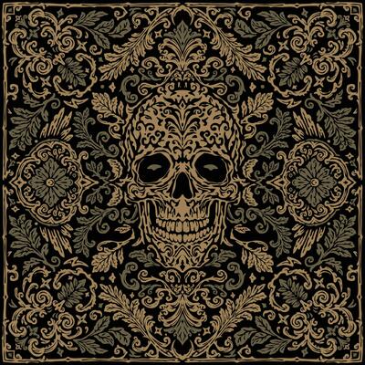 Vintage hand drawn damask and floral brown sugar skull pattern bandana