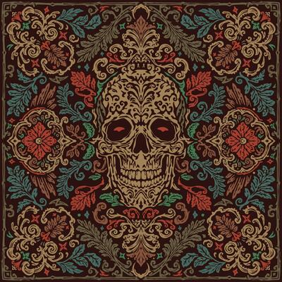 Vintage hand drawn damask and floral sugar skull pattern bandana
