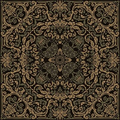 Golden Brown Sugar Skull Floral Damask Seamless Background Pattern
