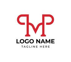 monograma letra mp o pm con monoline estilo logo diseño vector