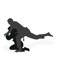 Image silhouette judoka. Judo, martial art, sportsmanship, wrestling, duel, grappling, combating, fighting, struggle vector