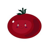 tomate personaje kawaii dibujos animados vegetales comiendo para niño, gracioso linda verduras caracteres. vector ilustración.