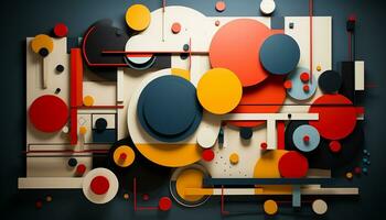 Abstract illustration of modern geometric shapes in bright colors generated by AI photo