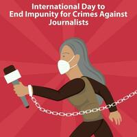 illustration vector graphic of a female journalist hands shackled with chains, perfect for international day, end impunity, crimes against jounalists, celebrate, greeting card, etc.