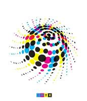 a colorful dot pattern on a white background,  circles with black color dots on them set, cmyk vector illustration of a flower  with a circle and a dot,mandala vector