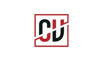 CU logo design. Initial CU letter logo monogram design in black and red color with square shape. Pro vector