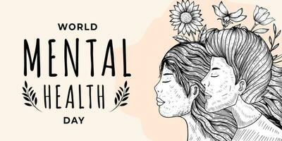 world mental health day horizontal banner in hand drawn vector