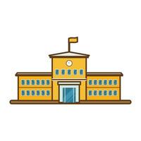 Yellow school building cartoon icon isolated vector illustration