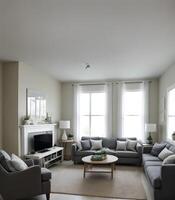 Living room interior indoor display by shining bright sunlight from the window. photo