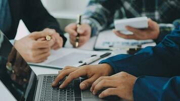 Team of business people working together in the meeting room office, teamwork background charts and graphs banner, double exposure successful teamwork,business planning concept. video