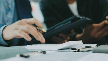 Team of business people working together in the meeting room office, teamwork background charts and graphs banner, double exposure successful teamwork,business planning concept. video
