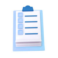 3d white clipboard icon task management todo check list on blue plane background. Work project plan concept, fast checklist, posting plan transparent png