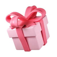 3d pink christmas gift box icon with pastel ribbon bow transparent. Render modern holiday. Realistic icon for present, birthday or wedding banner png