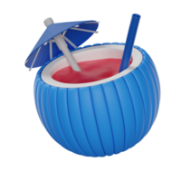 Coconut cocktail 3D render icon png