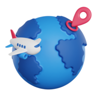 A plane flies around the planet, 3D render icon png