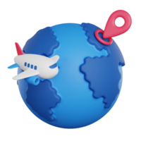 ein Flugzeug fliegt um das Planet, 3d machen Symbol png