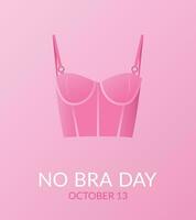 National No Bra Day. Vector web banner, poster, cover. Bustier top icon isolated on soft pink backdrop. Breast cancer awareness. No Bra Day, October 13. Women health. Breast health care.