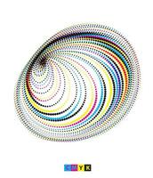 a colorful abstract design with circles the snail effect on white swirl  background cmyk color, halftone dot vector