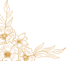 guld blommig hörn gräns med hand dragen löv och blommor för bröllop eller engagemang png