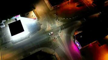 an aerial view of a city intersection at night video