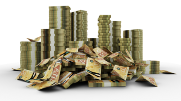 Big stacks of Canadian dollar notes. A lot of money isolated on transparent background. 3d rendering of bundles of cash png