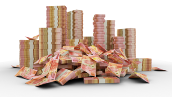 Big stacks of 100000 Indonesian rupiah notes. A lot of money isolated on transparent background. 3d rendering of bundles of cash png