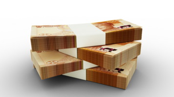 3d rendering of Stack of South African rand notes. Few bundles of South African currency isolated on transparent  background png
