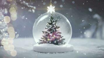 Ai generative, snowy Christmas tree in a glass ball video animation