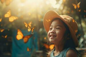 chino niña mariposa. generar ai foto