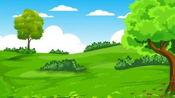 i fumetti cartone animato video sfondo con natura e verde albero con strada Visualizza