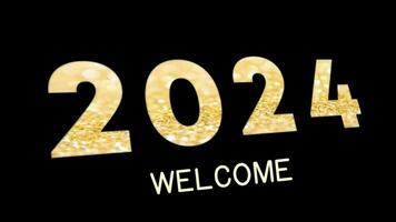 Welcome 2024 video with golden texture. Banner, flyer, greeting card and media post. 2d animation.