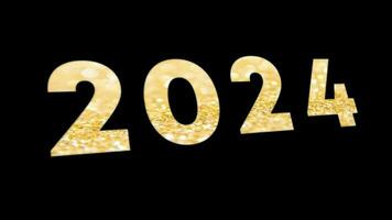 Typography 2024 video with golden texture. Banner, flyer, greeting card and media post. 2d animation.