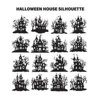 The silhouettes are black and white and are suitable for use in a variety of Halloween-themed projects, such as decorating for the holiday or creating a spooky scene vector