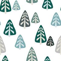 Seamless pattern with abstract Christmas trees in a winter forest in a simple Scandinavian style. Vector graphics.