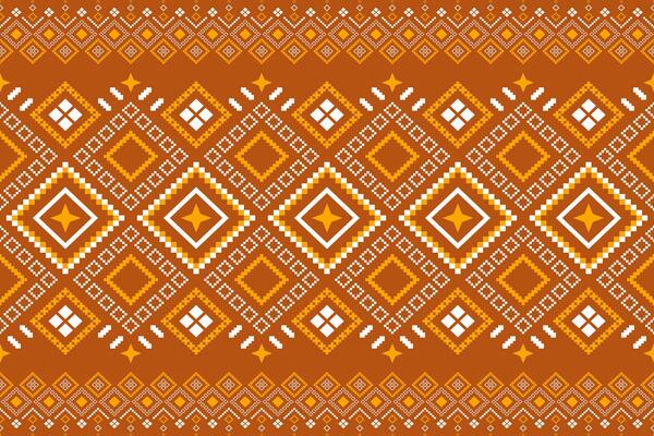 Orange vintages cross stitch traditional ethnic pattern paisley flower Ikat background abstract Aztec African Indonesian Indian seamless pattern for fabric print cloth dress carpet curtains and sarong