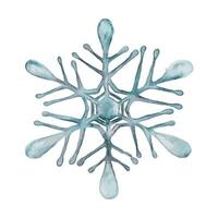 Hand drawn artistic blue snowflake with watercolor paper texture. Can be used for printed materials, prints, posters, cards, logo and web social media. Abstract background. Drawn decorative elements. vector