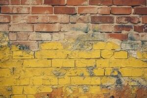 Old and weathered yellow and red brick wall, seamless pattern backdrop. AI Generated photo