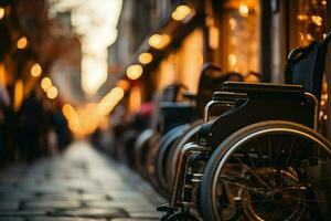 Desventaja individuos manos en sillas de ruedas ruedas significar empoderamiento y determinación ai generado foto