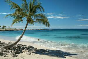 paisaje de playa simbolismo palma árbol formar creado en costa, un junto a la playa natural representación ai generado foto